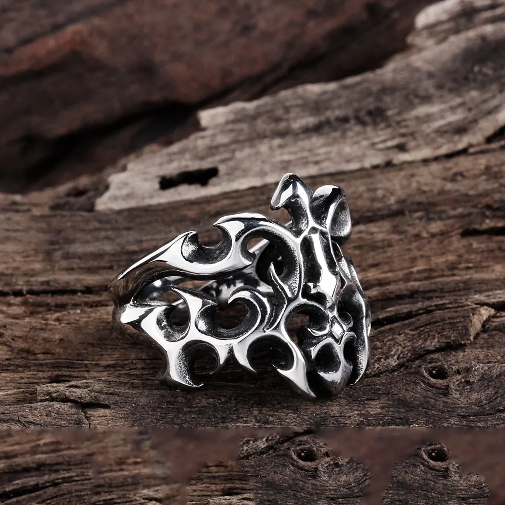 Hollow Flame Design Stainless Steel Retro Fashion Ring