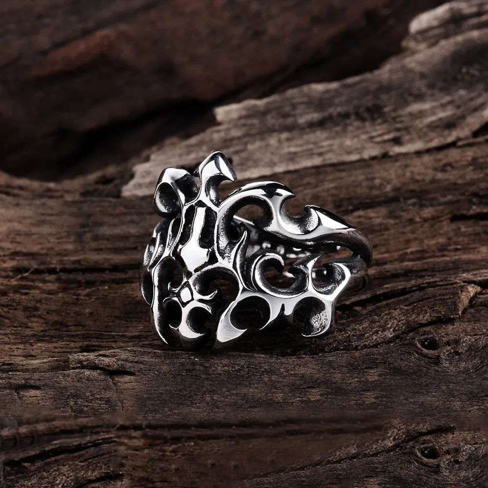 Hollow Flame Design Stainless Steel Retro Fashion Ring