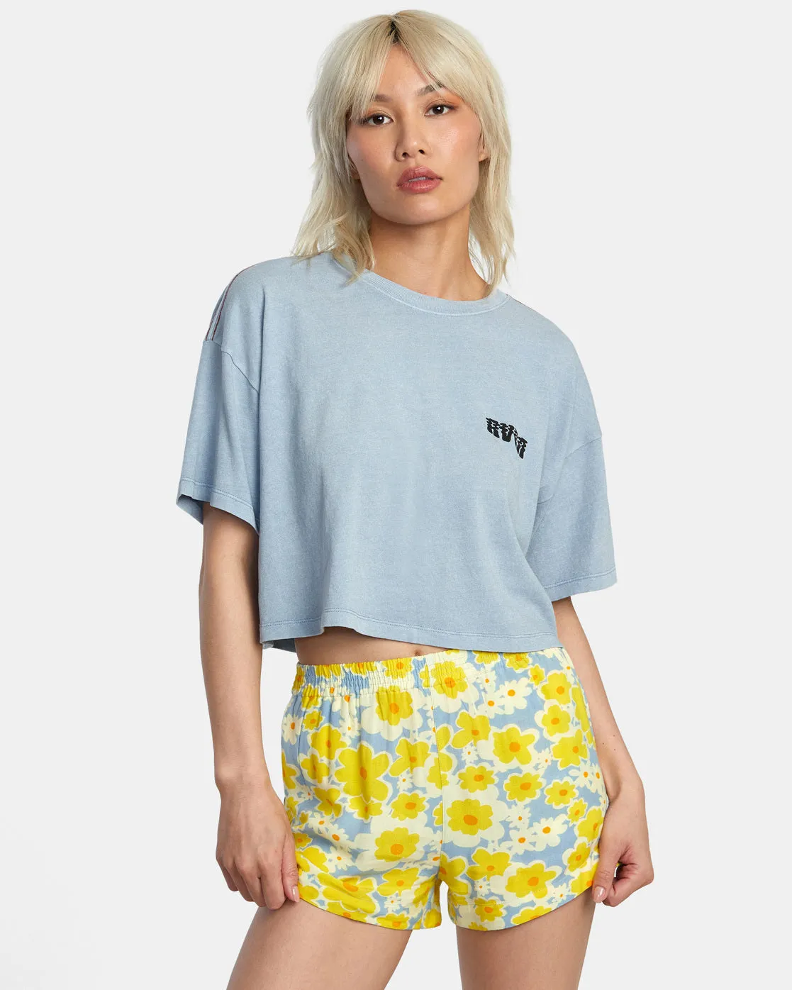 Hookah Snail Boyfriend Crop Tee - Dusty Blue