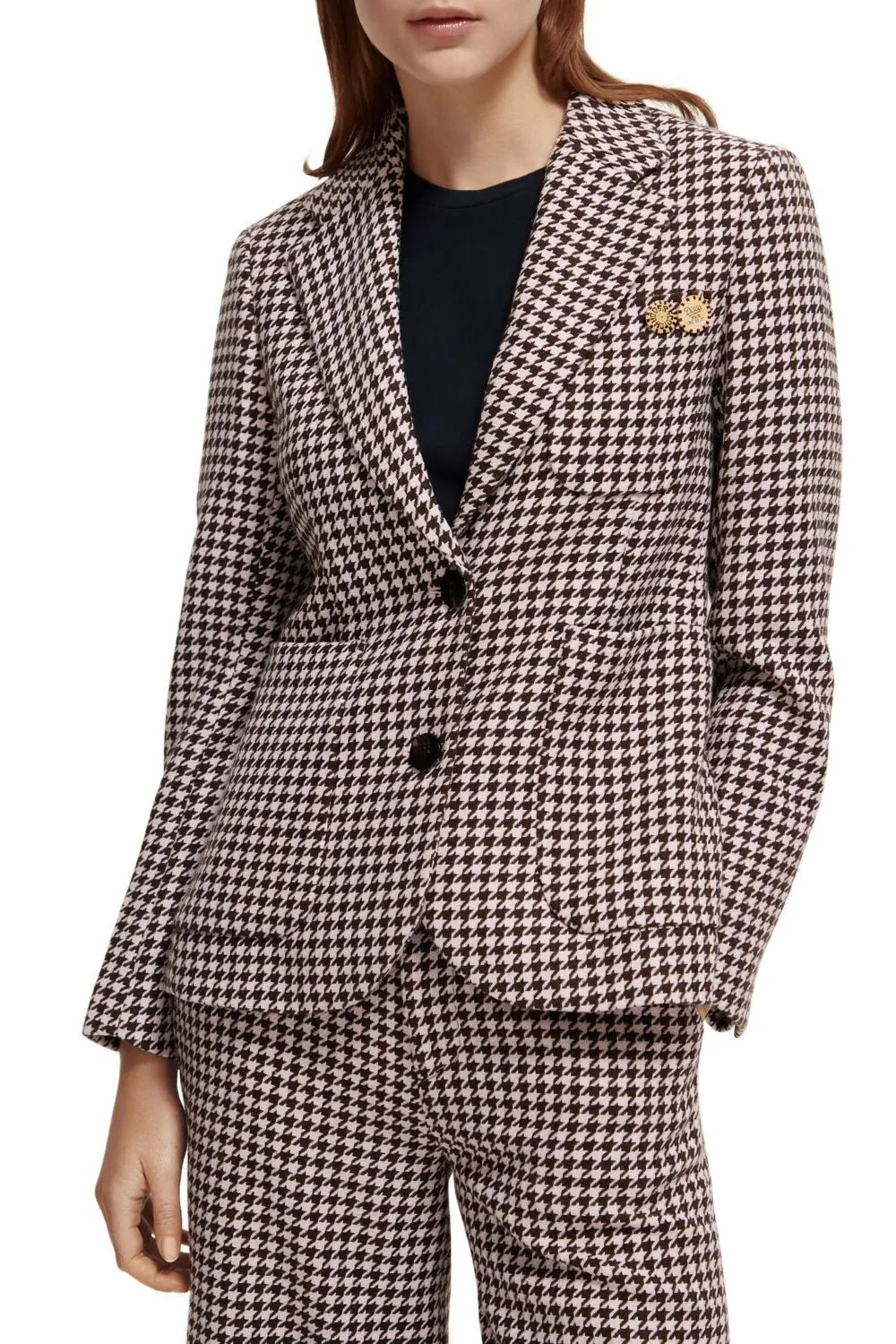 Houndstooth Single Breasted Blazer | Pink Cloud