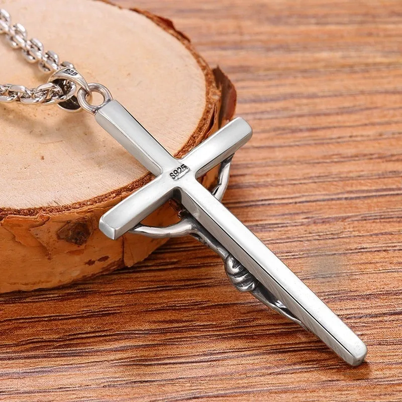 Jesus Christianity Cross 925 Sterling Silver Vintage Pendant