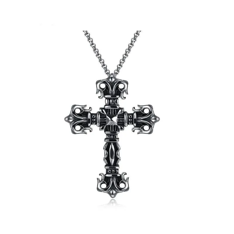 Jesus Cross Chain 316L Stainless Steel Hip-hop Rock Long Pendant Silver Necklace