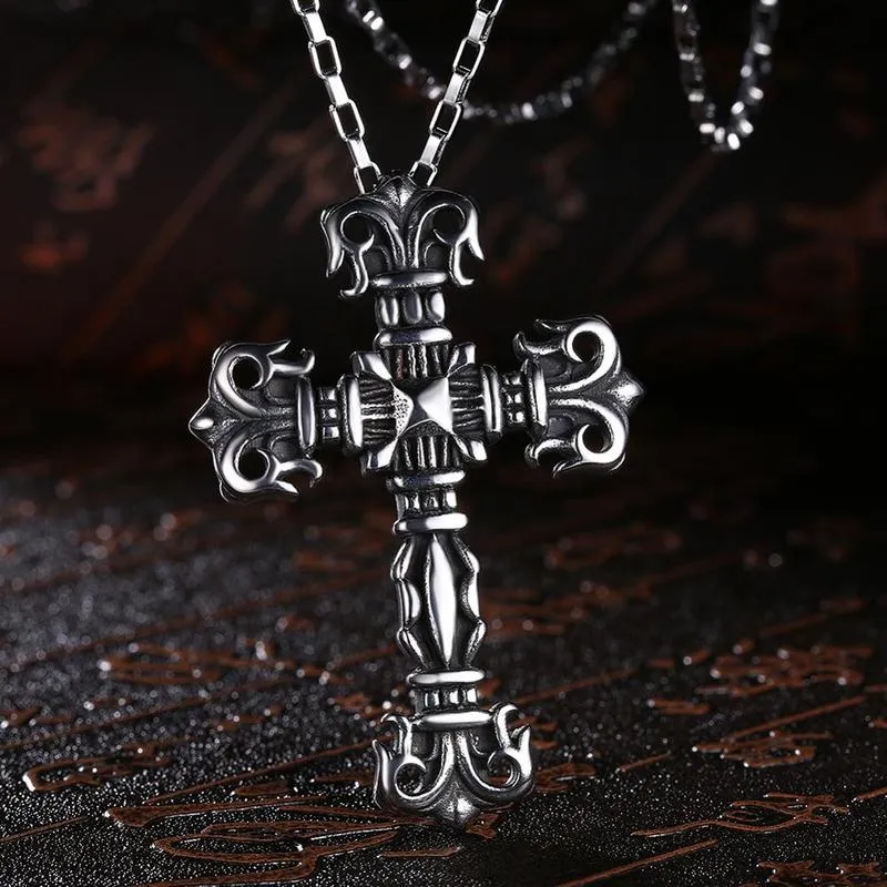 Jesus Cross Chain 316L Stainless Steel Hip-hop Rock Long Pendant Silver Necklace