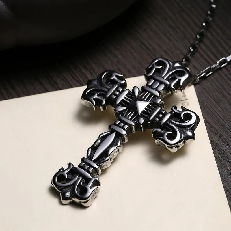 Jesus Cross Chain 316L Stainless Steel Hip-hop Rock Long Pendant Silver Necklace