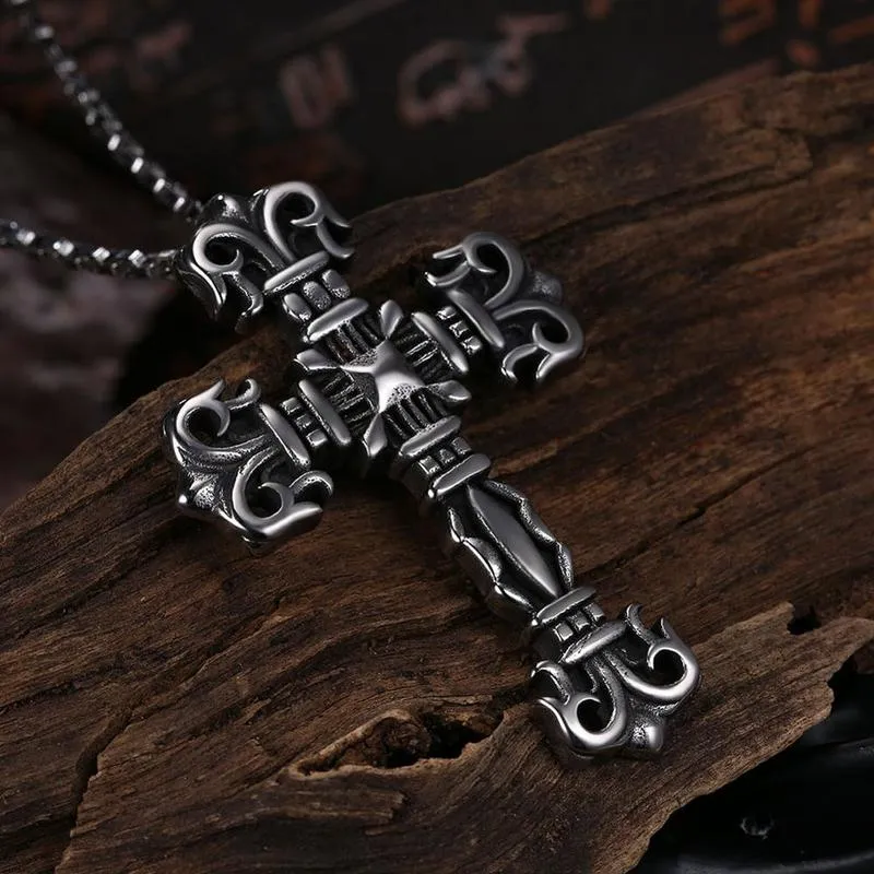 Jesus Cross Chain 316L Stainless Steel Hip-hop Rock Long Pendant Silver Necklace