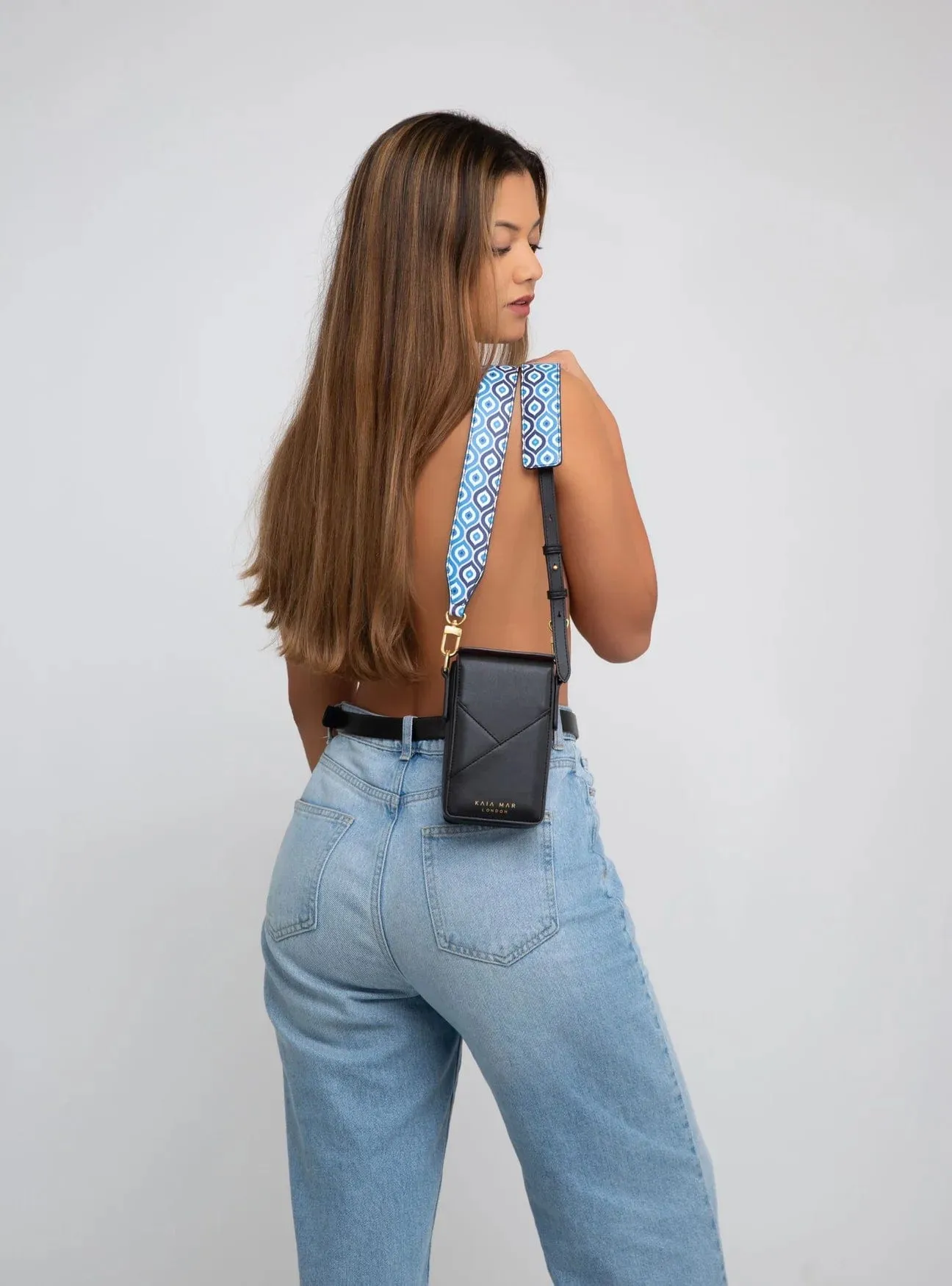 Kaia Desserto Vegan Cactus Leather Phone Bag | Blue Strap