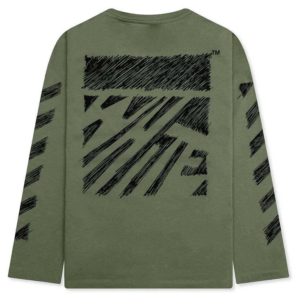 Kids Scribble L/S Tee - Olive/Black