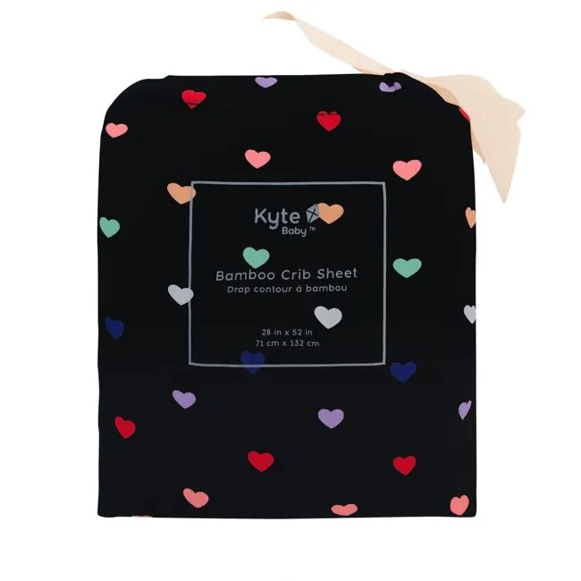 Kyte Baby Printed Crib Sheet in Midnight Rainbow Heart