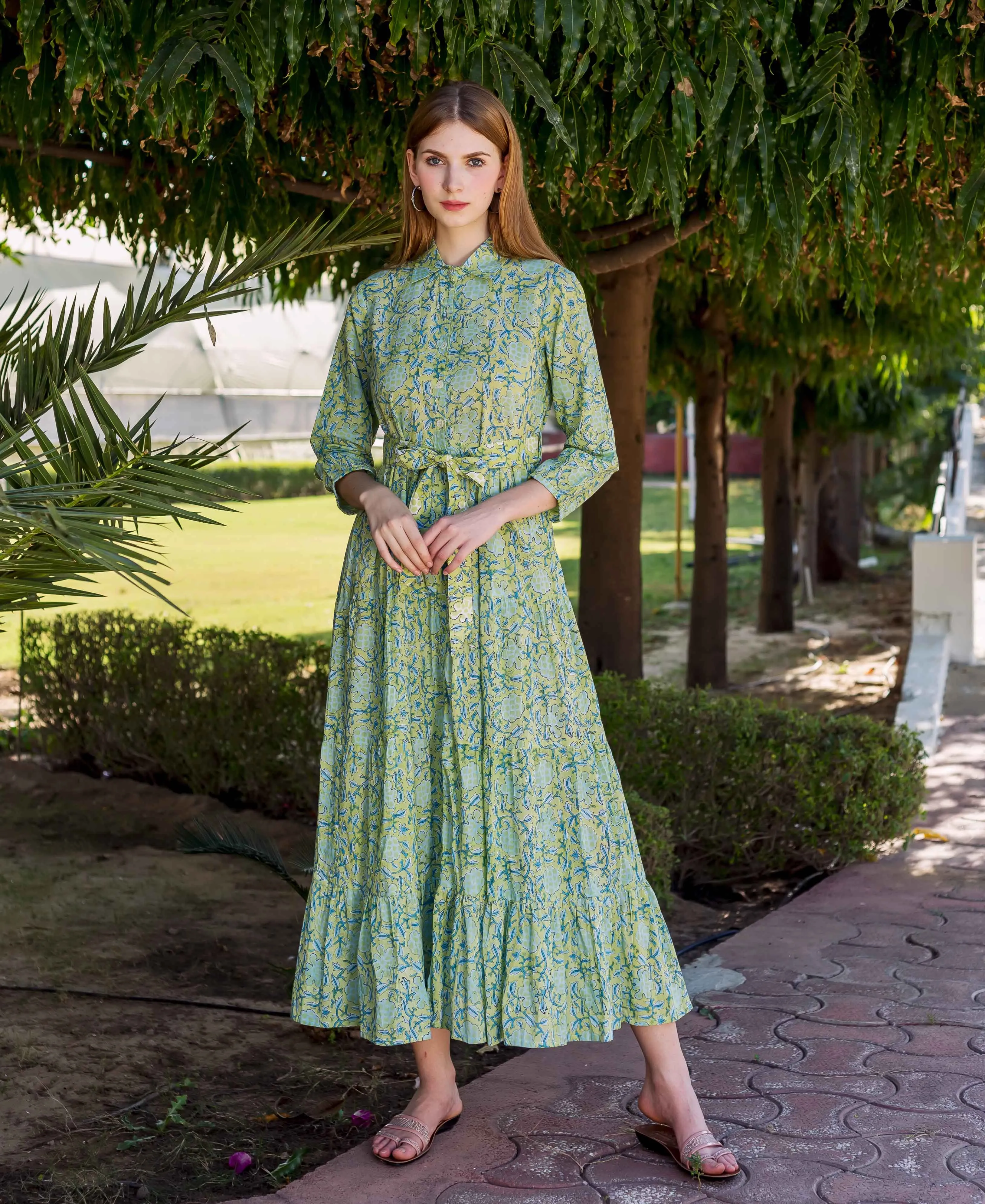 Lime Green Shirt Collar Dress