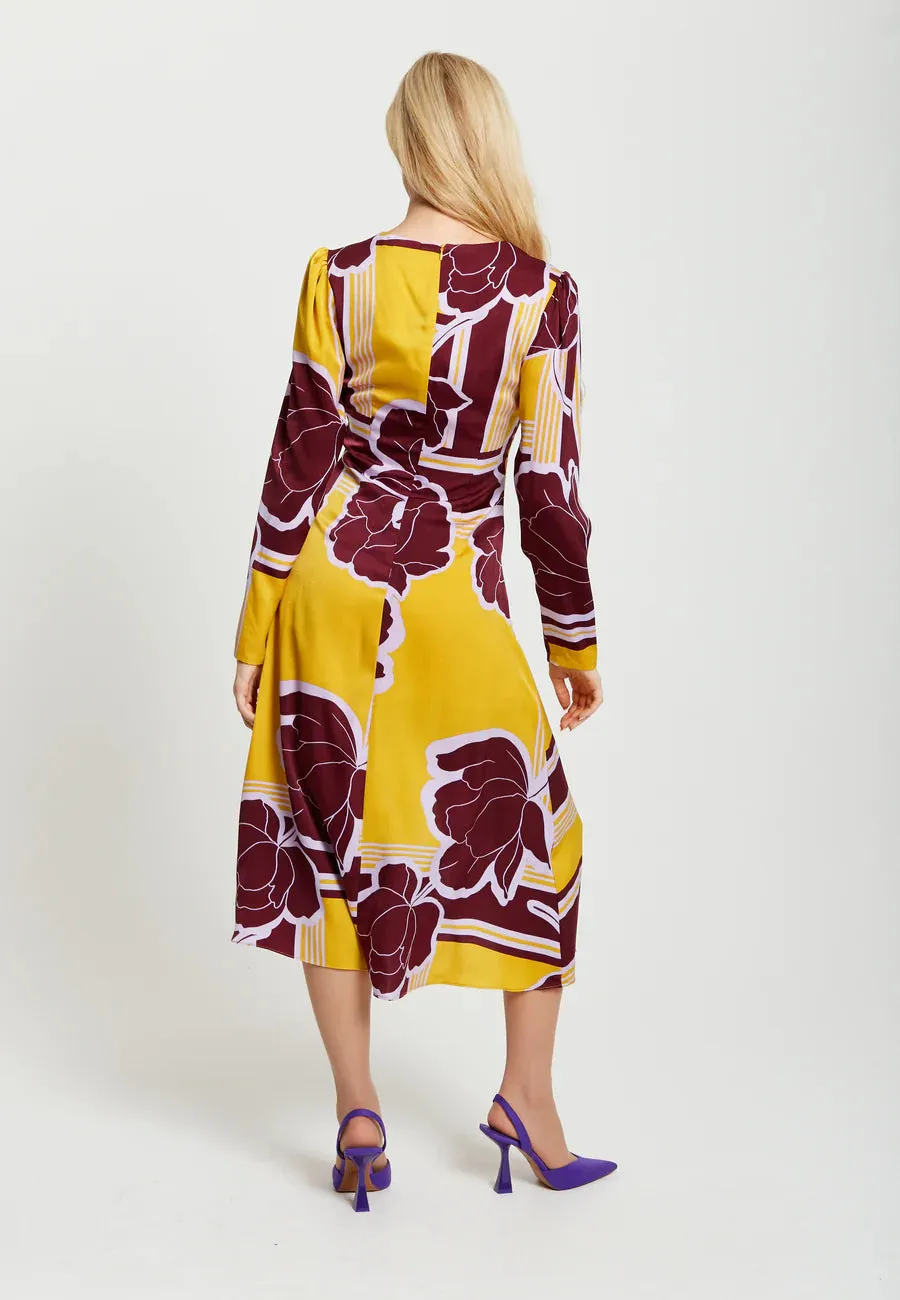 Liquorish Geometric Floral Print Knotted Midi Dress