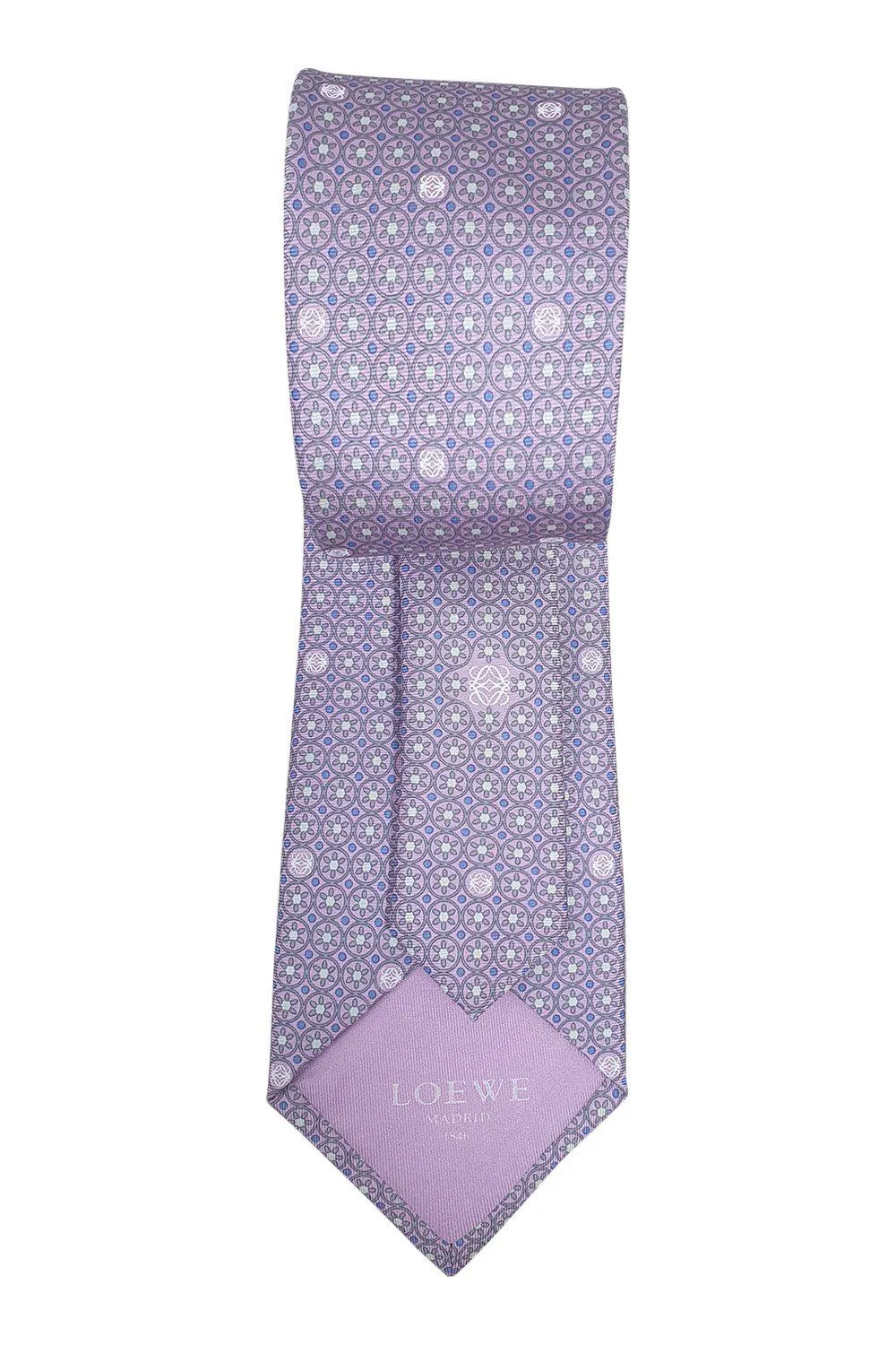 LOEWE 100% Silk Lilac Tie Geometric Circular Repeat (60 L | 3.5 W)