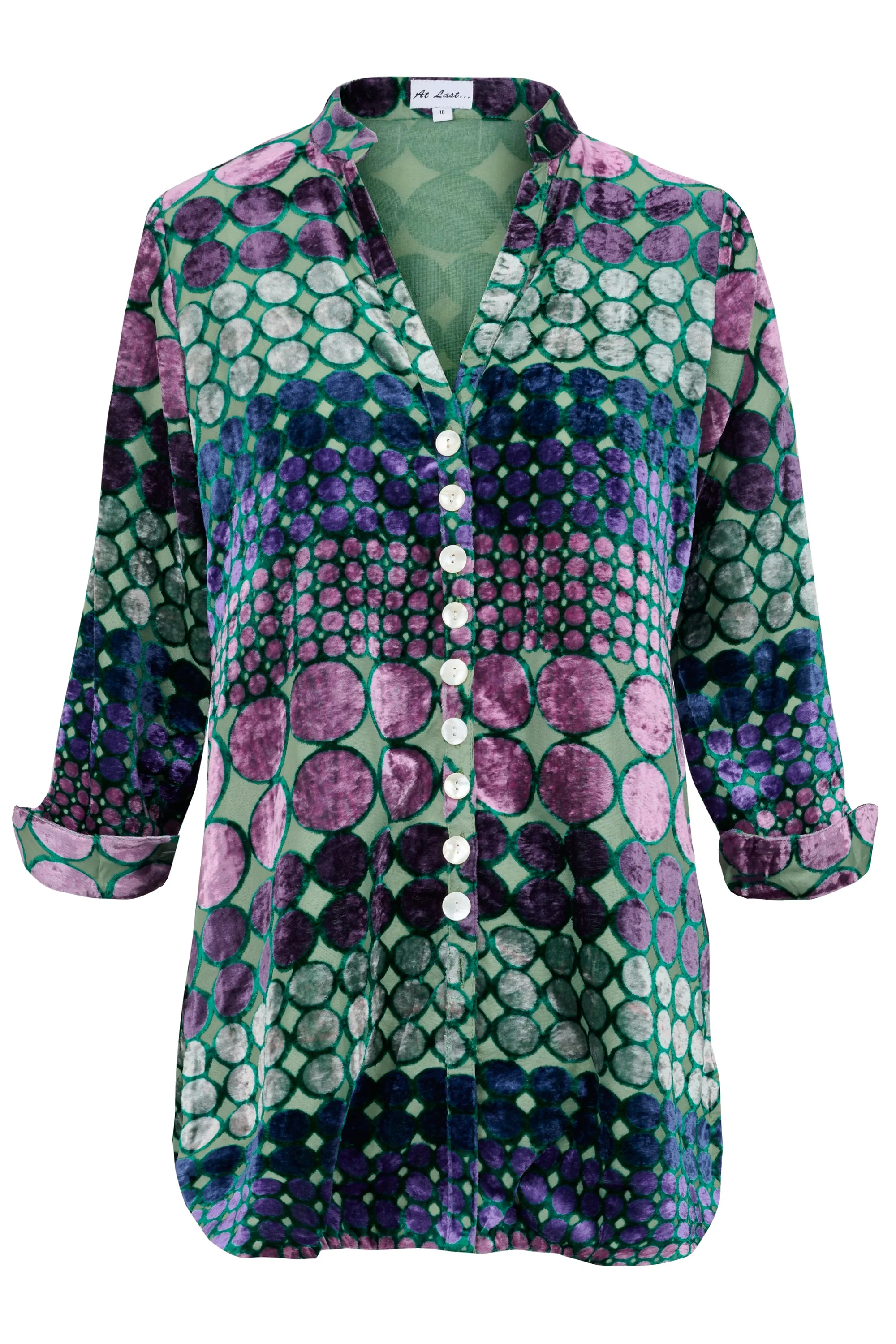 Louise Velvet Shirt in Green & Purple Spot