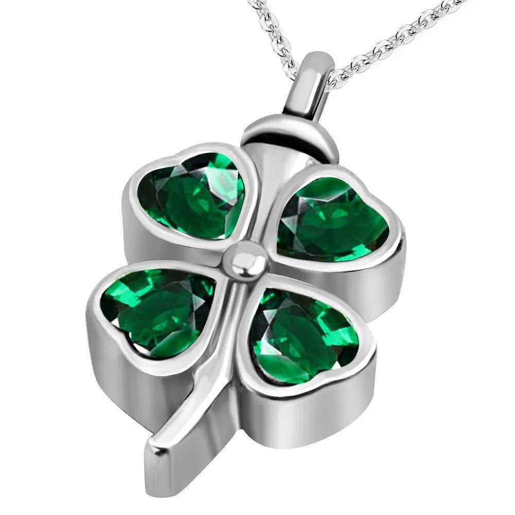 Lucky Clover Cremation Urn Necklace for Ashes Memorial Keepsake Pendant