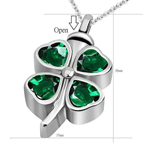 Lucky Clover Cremation Urn Necklace for Ashes Memorial Keepsake Pendant