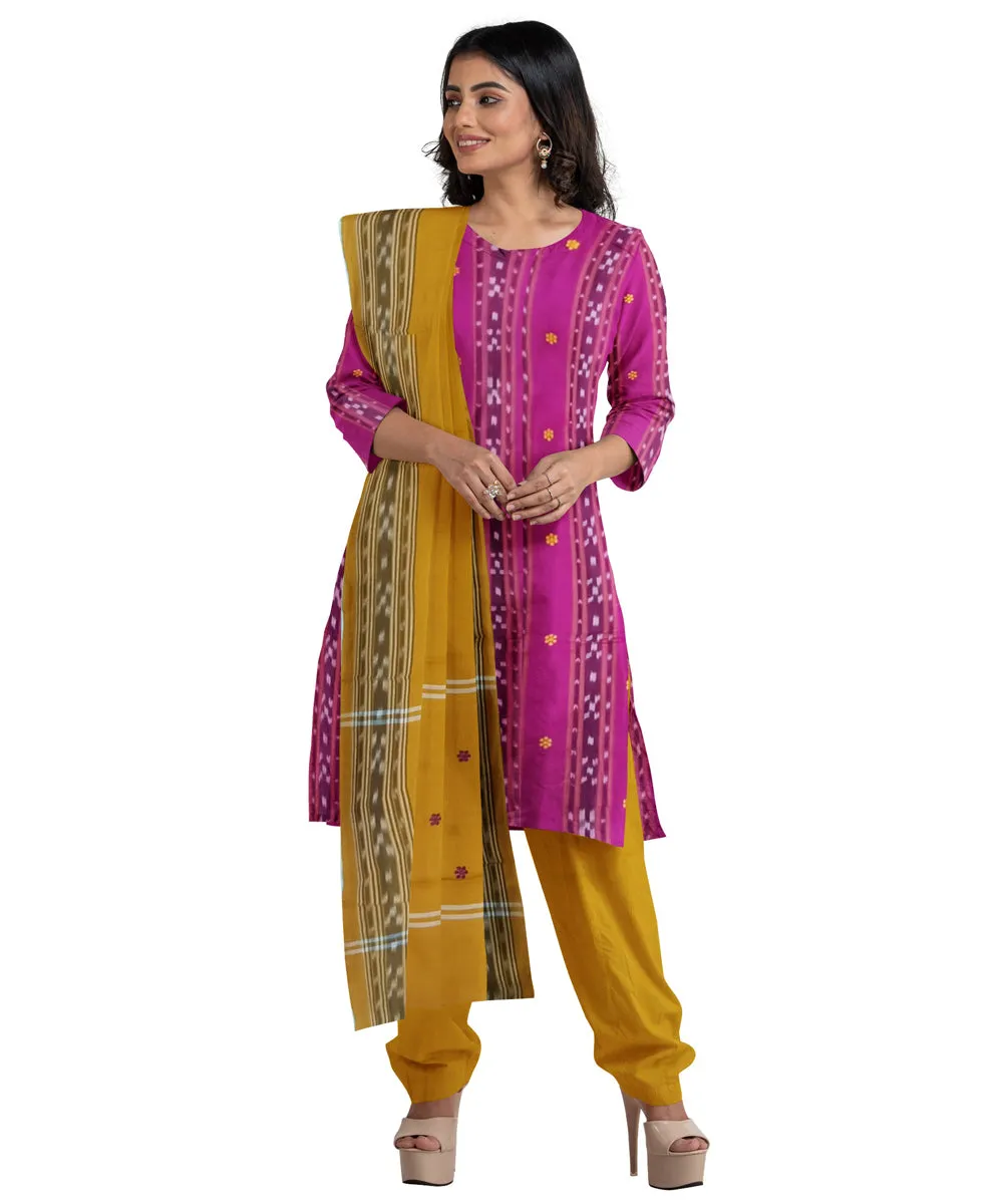 Magenta mustard handwoven cotton nuapatna dress material