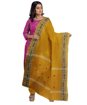 Magenta mustard handwoven cotton nuapatna dress material