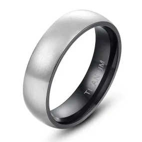 Matte Finished Silver and Black Plated Titanium Classic Wedding Band