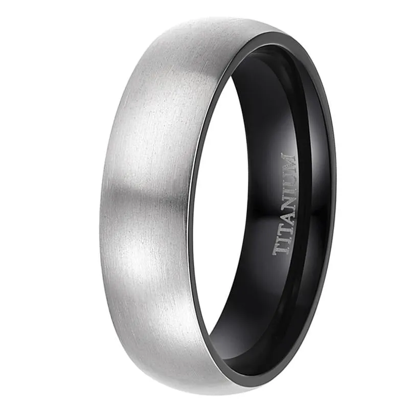 Matte Finished Silver and Black Plated Titanium Classic Wedding Band