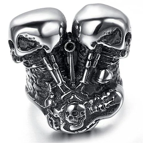 Men Stainless Steel Vintage Skull Motor Engine Ring