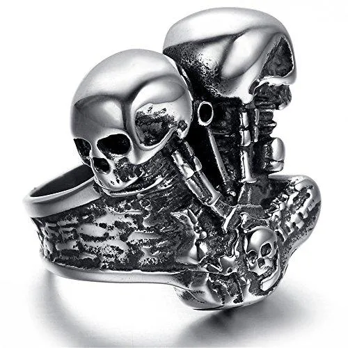 Men Stainless Steel Vintage Skull Motor Engine Ring