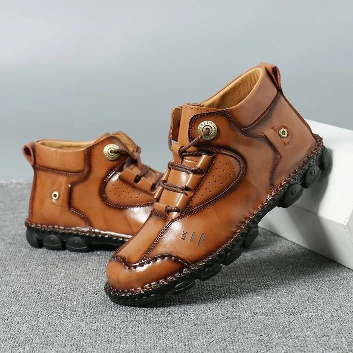 Men Vintage Hand Stitching Non Slip Soft Casual Leather Boots