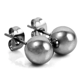 Men's 3~8mm Stainless Steel Stud Earrings Silver Tone Bead Ball