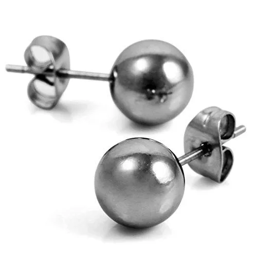 Men's 3~8mm Stainless Steel Stud Earrings Silver Tone Bead Ball