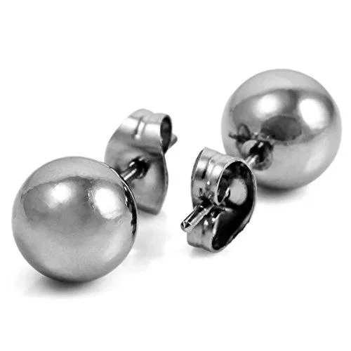 Men's 3~8mm Stainless Steel Stud Earrings Silver Tone Bead Ball