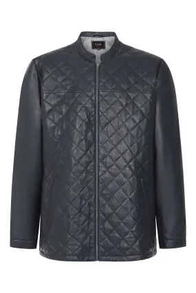 Men's Leather Navy Blue Quilted Jacket - A Fusion of Style & Comfort - 'KEN'