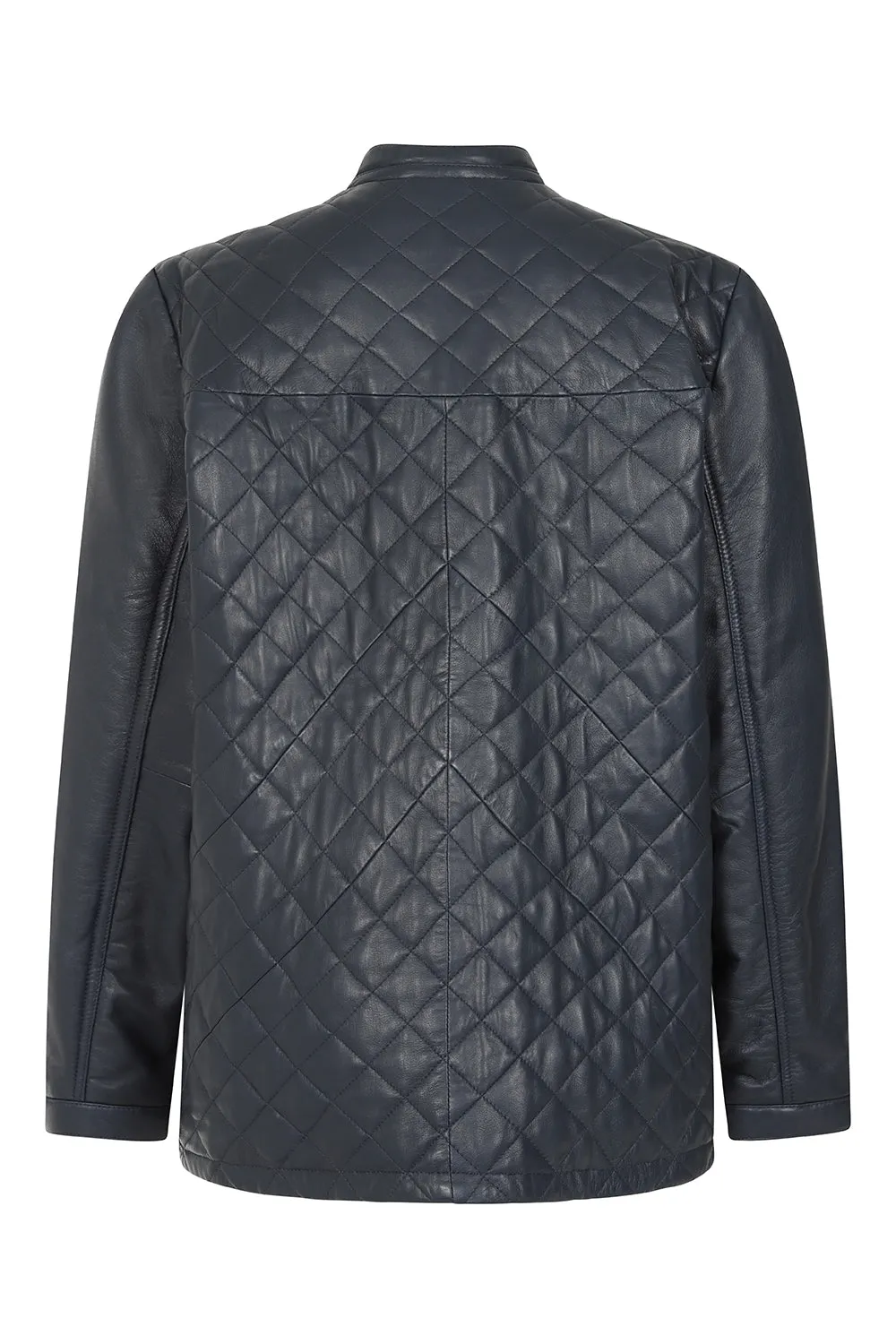 Men's Leather Navy Blue Quilted Jacket - A Fusion of Style & Comfort - 'KEN'