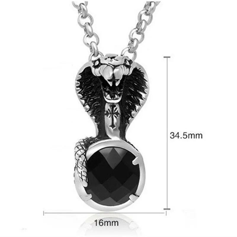 Men's Stainless Steel Pendant Snake Cobra Cubic Zircon Necklace