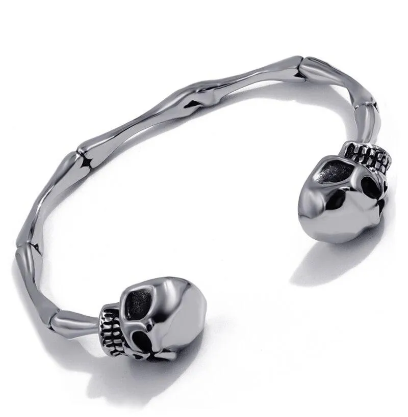 Men's Stainless Steel Silver-Tone Skull Cuff Bracelet