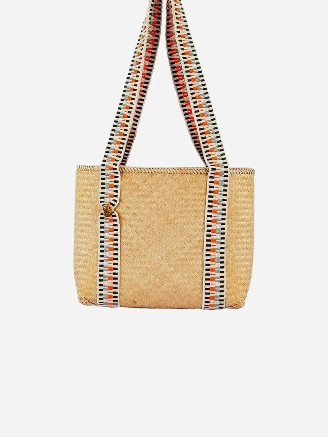 Mentawai Handwoven Bamboo Vegan Small Tote Bag | Natural & Orange