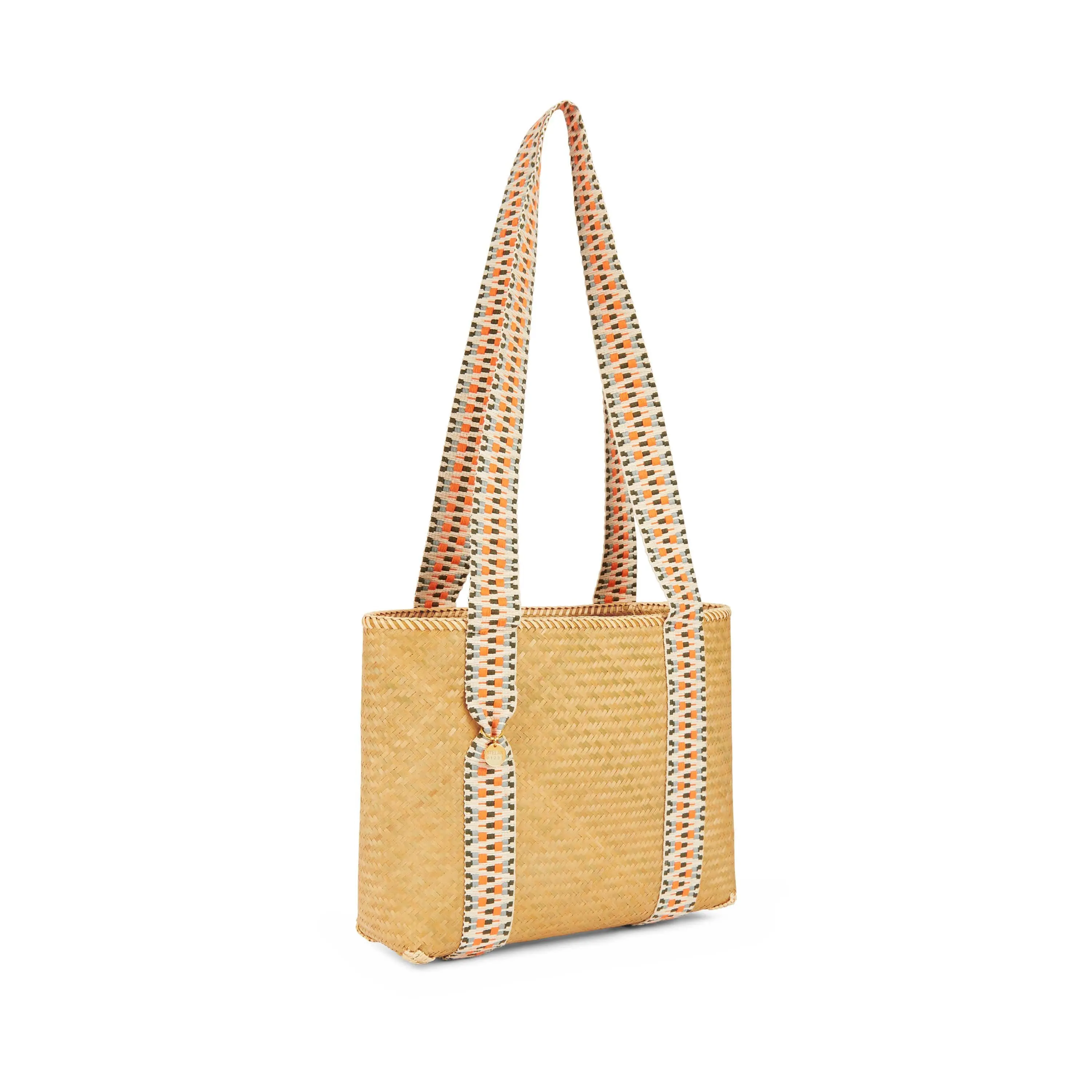 Mentawai Handwoven Bamboo Vegan Small Tote Bag | Natural & Orange