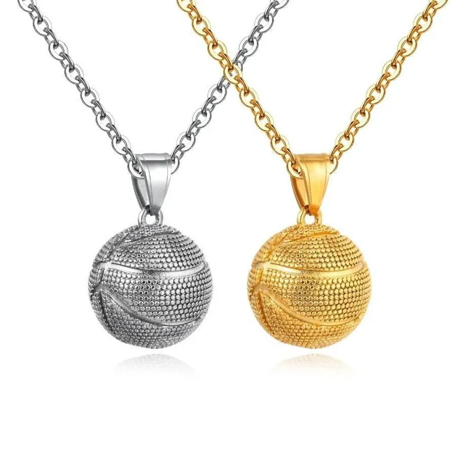 Metallic Basketball Pendant with Link Chain Necklace