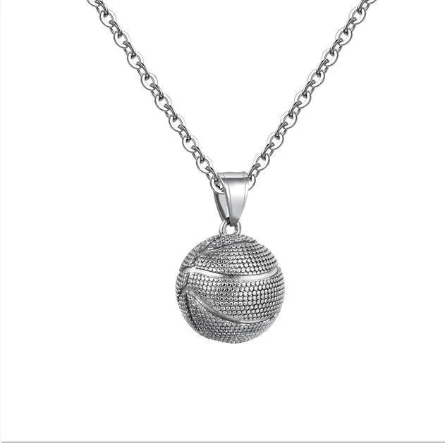 Metallic Basketball Pendant with Link Chain Necklace