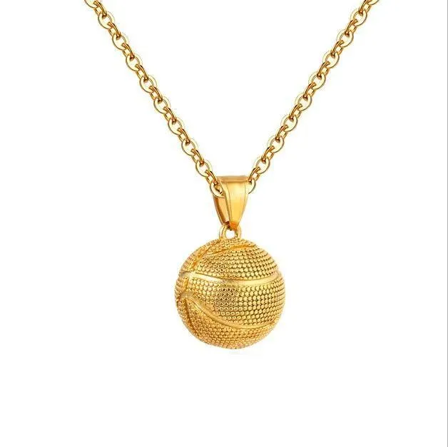 Metallic Basketball Pendant with Link Chain Necklace