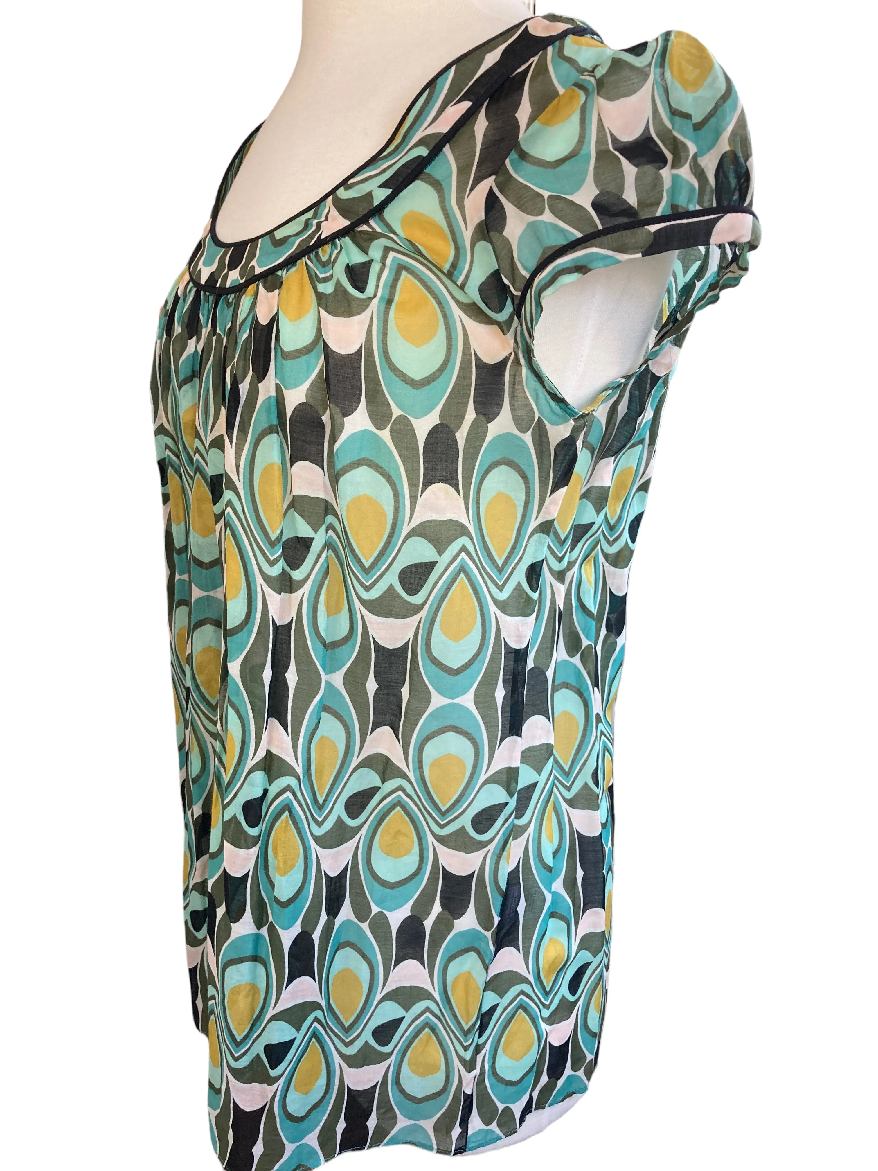 Milly Green Print Cap Sleeve Top, 8