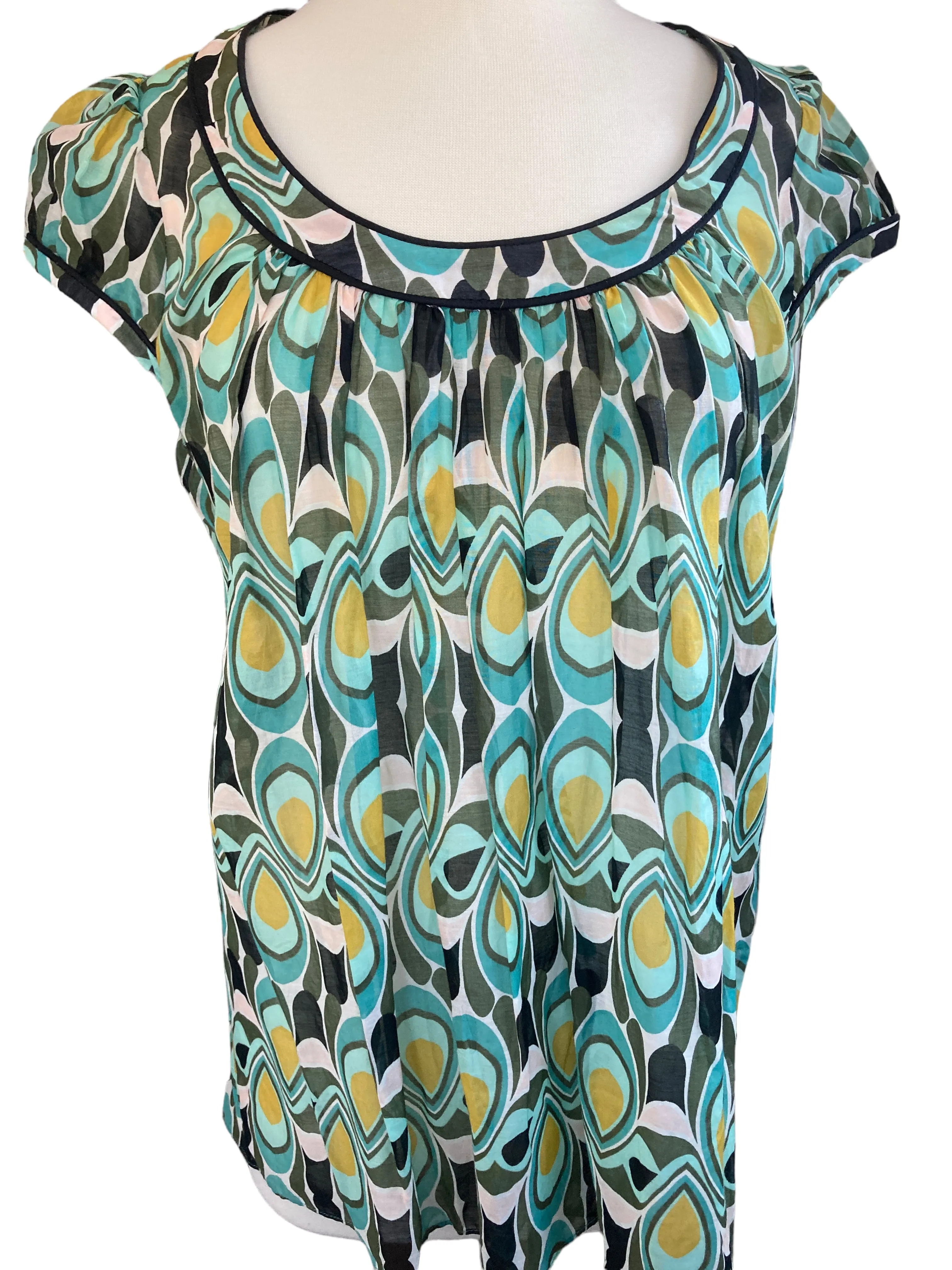 Milly Green Print Cap Sleeve Top, 8