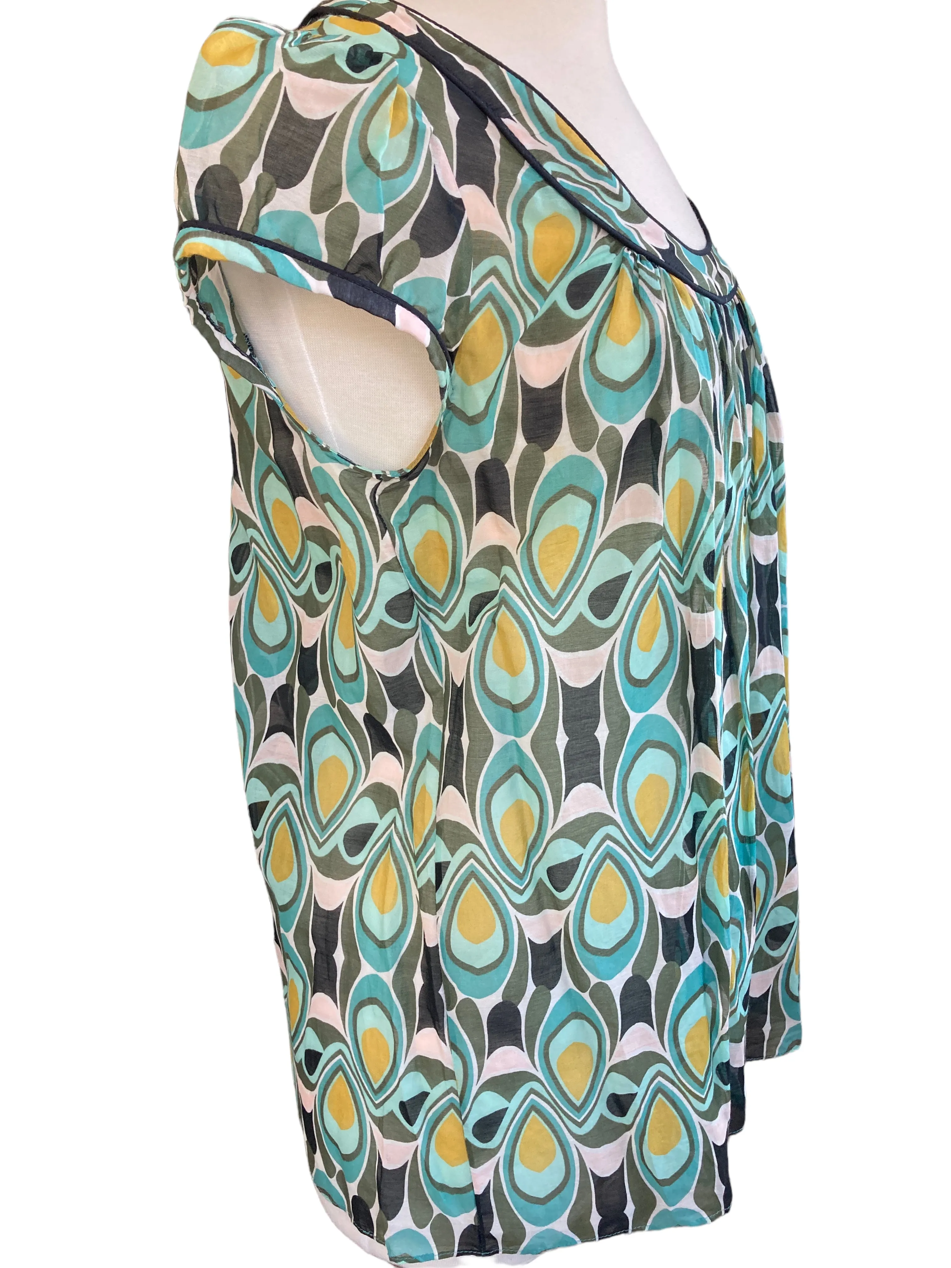 Milly Green Print Cap Sleeve Top, 8