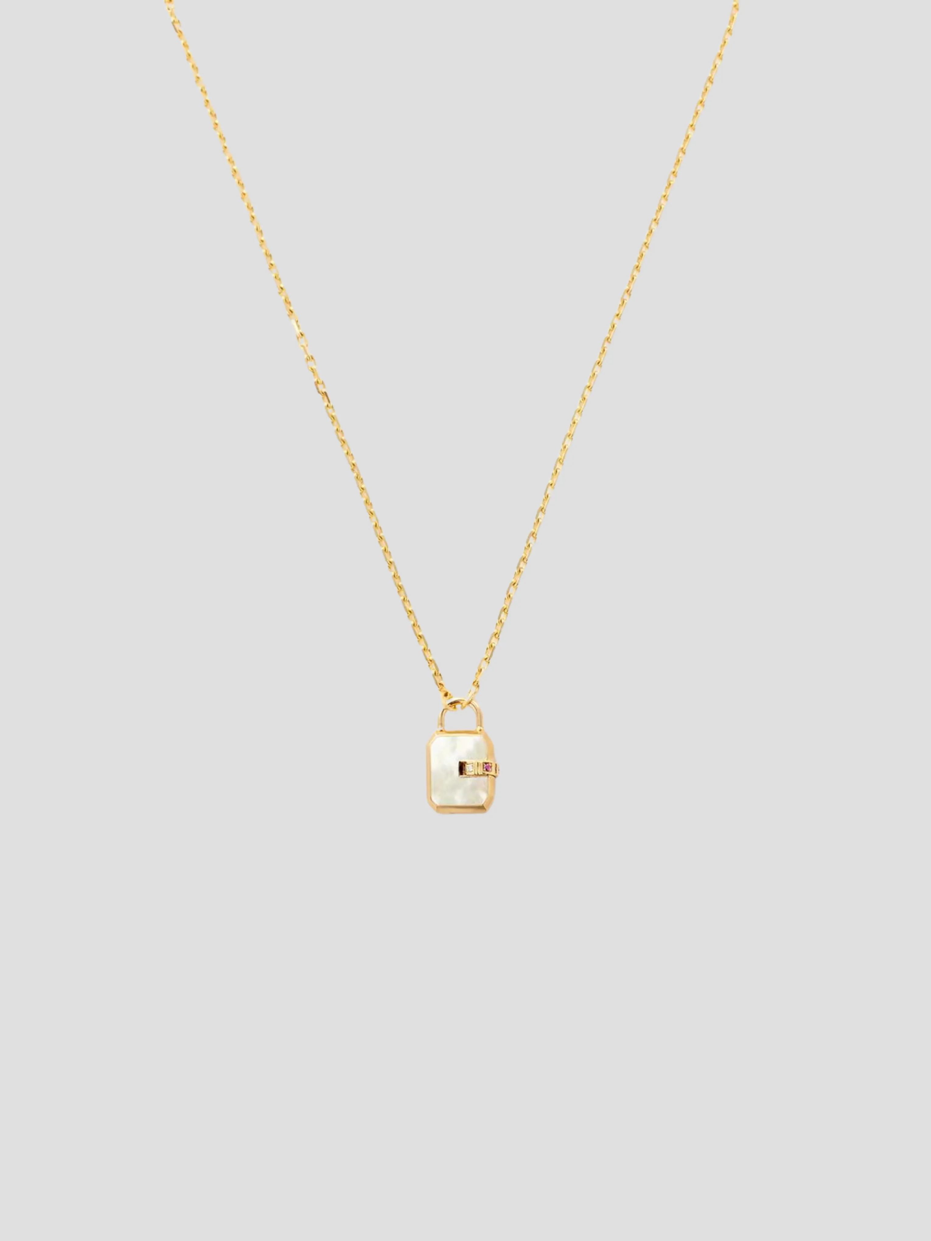 Mini Padlock Pendant 18k Yellow Gold Mother of Pearl