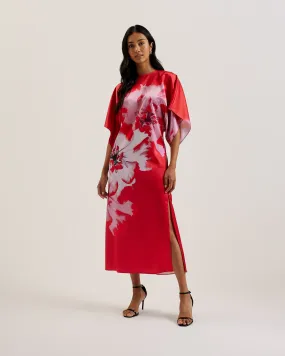 Nasinu Batwing Sleeve Side Split Midi Dress Red