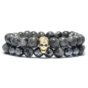 Natural Stone Antique Black Beads Skull Bracelet