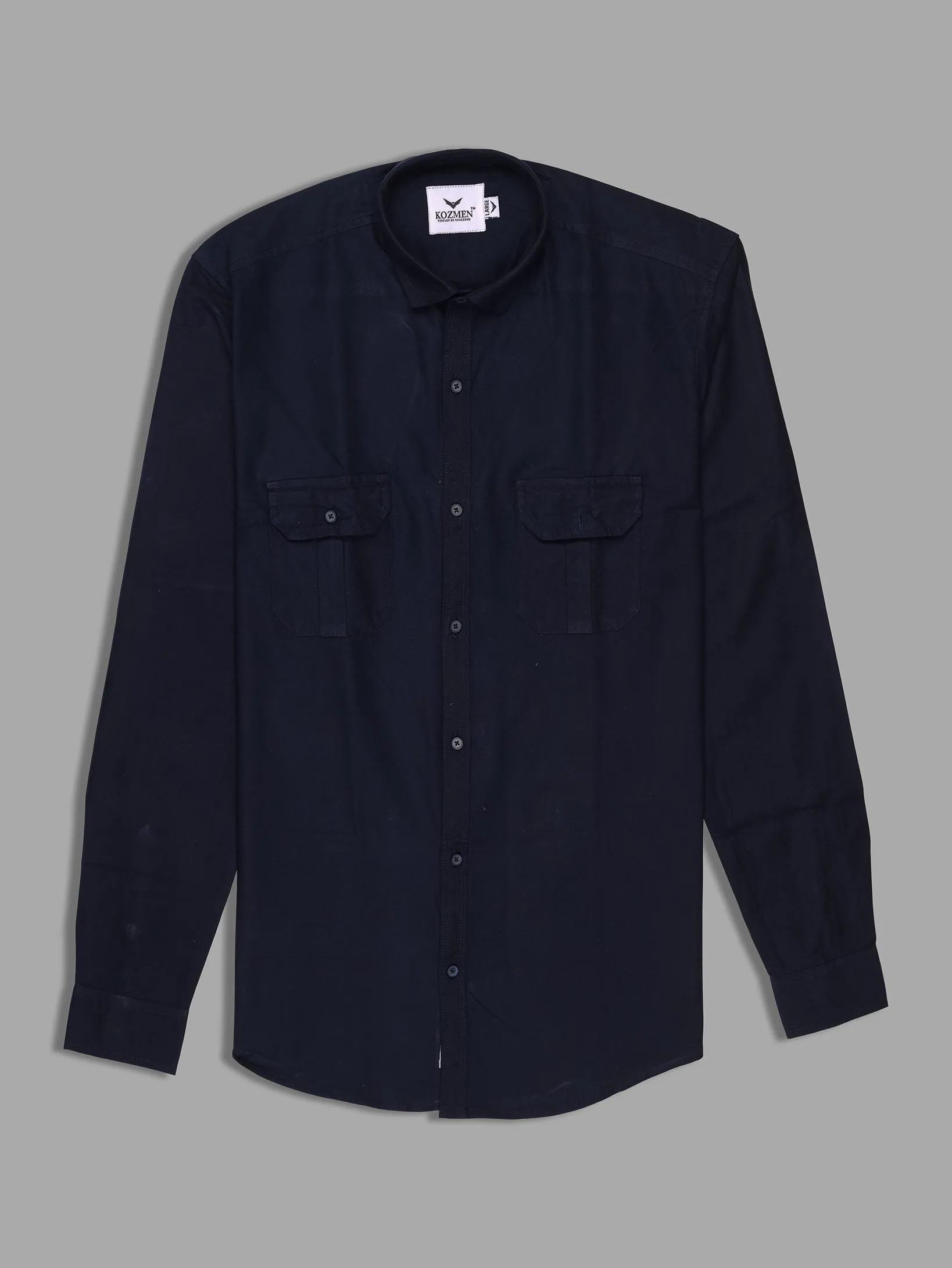 Navy Blue Super Soft Double Pocket Premium Cotton Shirt