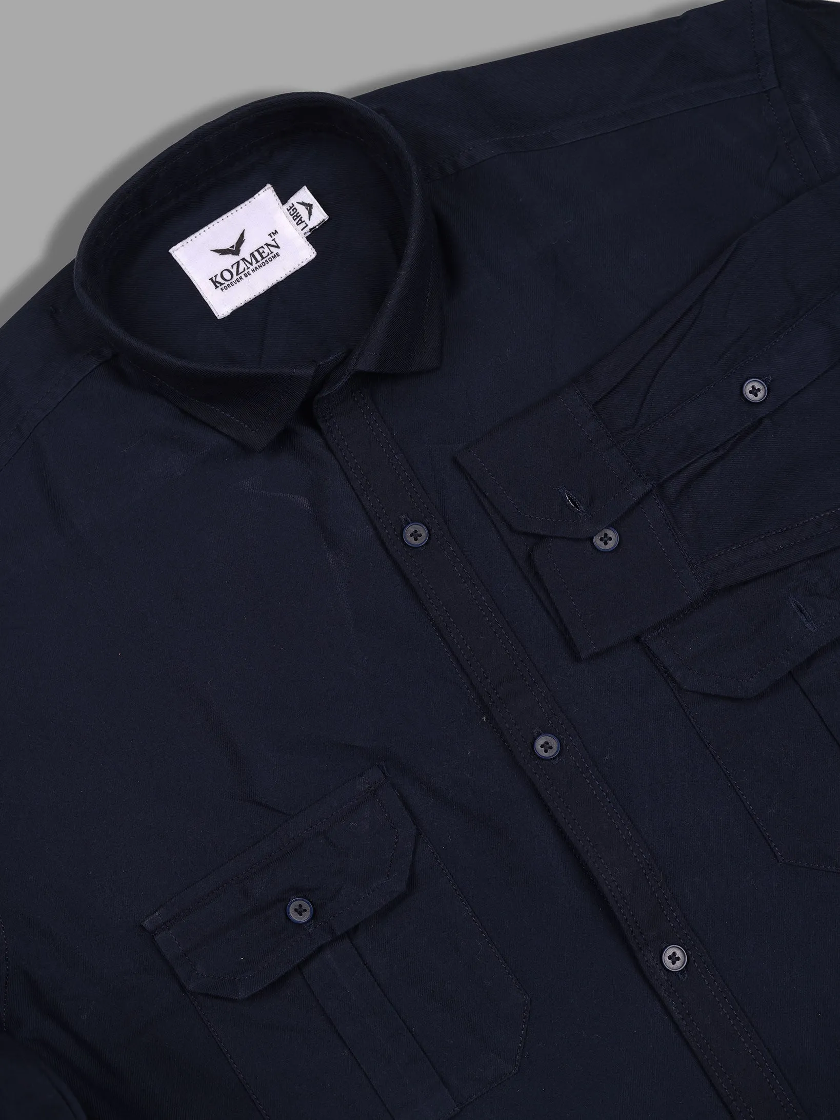 Navy Blue Super Soft Double Pocket Premium Cotton Shirt