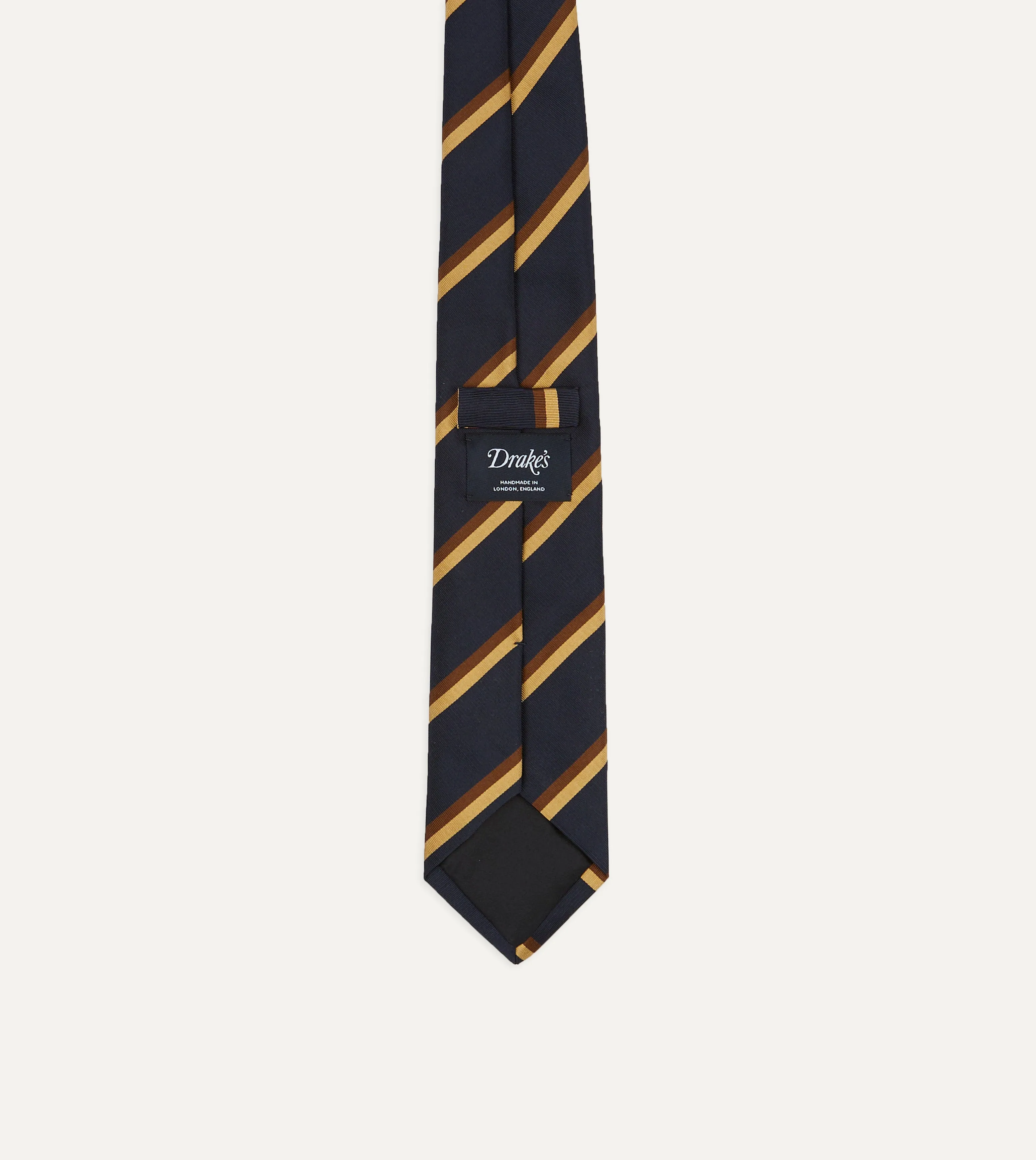 Navy, Gold and Brown Regimental Stripe Mogador Tipped Tie