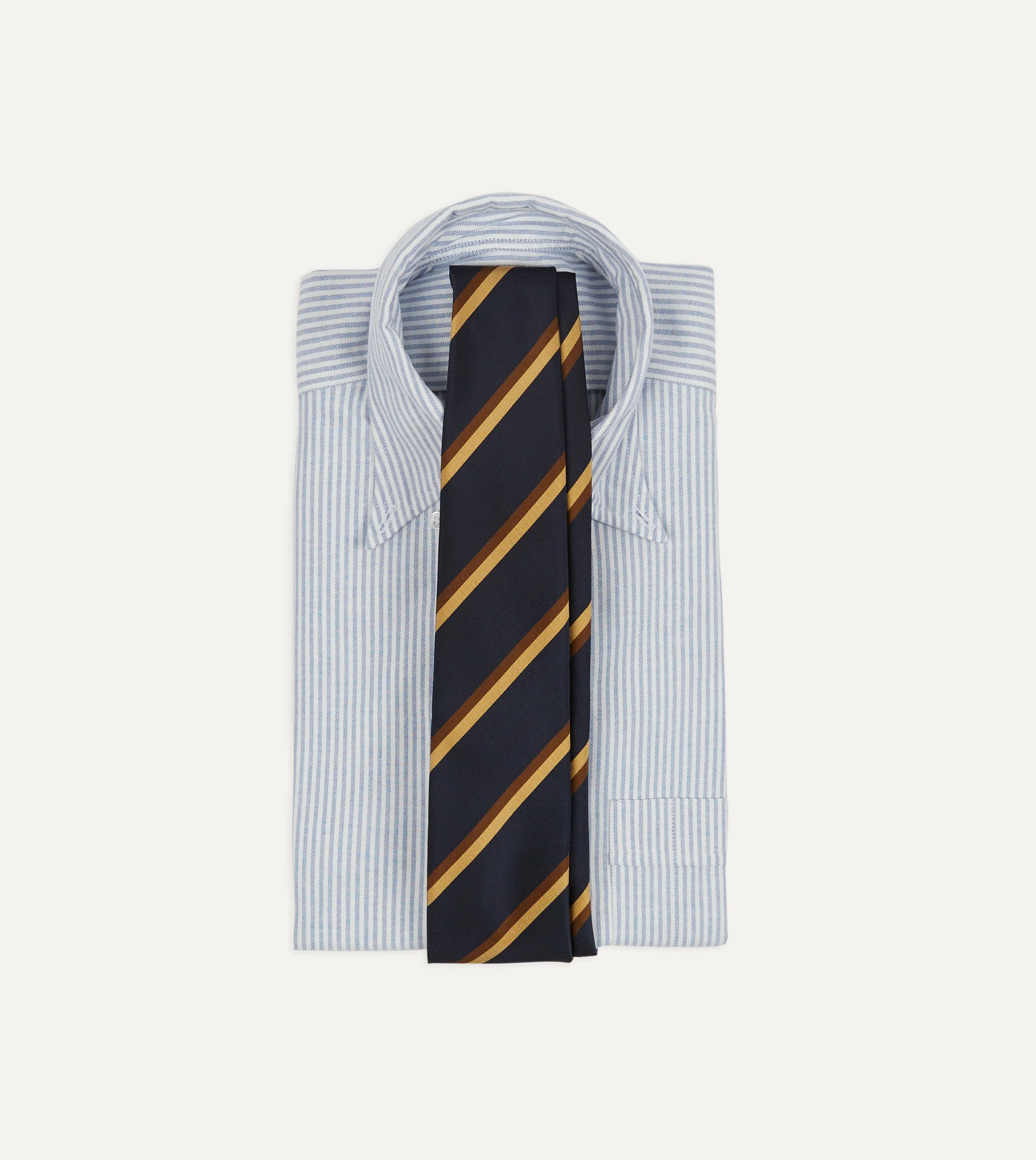 Navy, Gold and Brown Regimental Stripe Mogador Tipped Tie