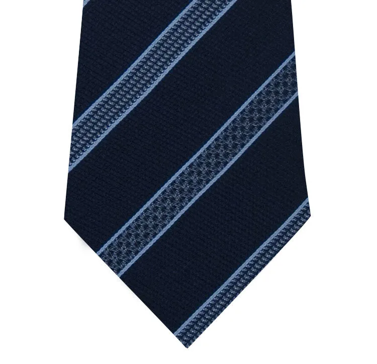 Navy Silk Tie with Blue Pattern Stripe