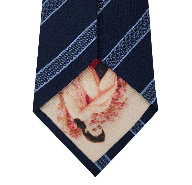 Navy Silk Tie with Blue Pattern Stripe