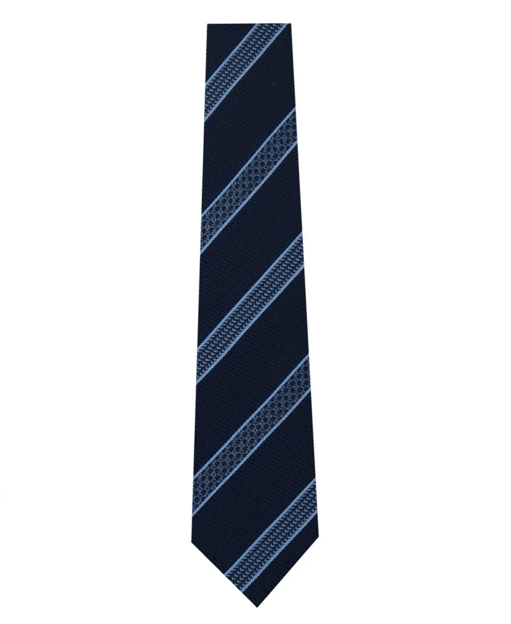 Navy Silk Tie with Blue Pattern Stripe